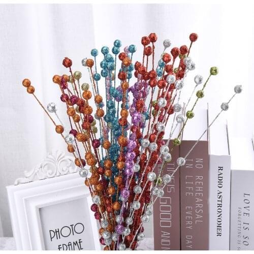 Artiflr 50pcs Christmas Glitter Berries Stems Artificial Xmas Picks for Christmas Tree Ornaments DIY Xmas Wreath Home Decor