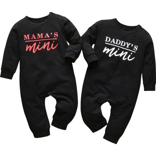 Newborn Baby Boy Girl Rompers Daddys&Mamas Mini Letter Print Long Sleeve Pullover Onesies Infant Jumpsuit Clothing