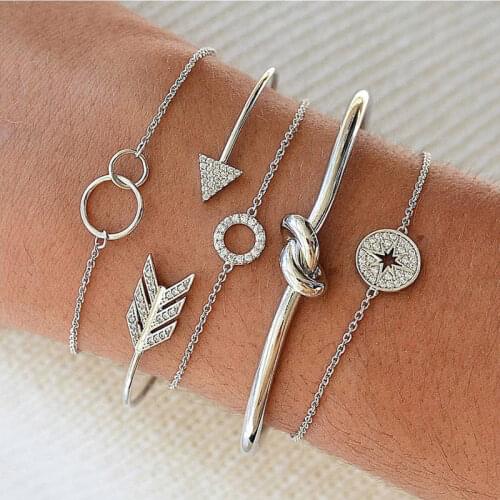 ZOSHI 5PCS Boho Bangle Set Knot Arrow Crystal Bead Bracelet Women Charm Party Wedding Summer Jewelry Charm Bracelets