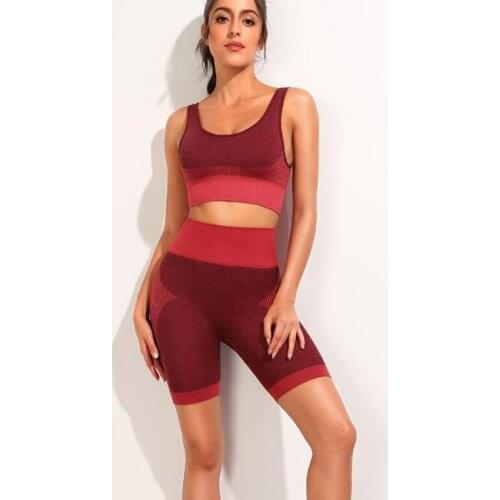 2 Piece Set Women Summer Seamless Womens Suit Fitness Sports Suits GYM Clothing Sports Bras High Waist Shorts Workout Leggings