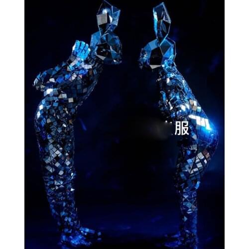 DJ clothes Silver mirror rabbit costume Reflective glass outfit sparkly stage show performance costumes