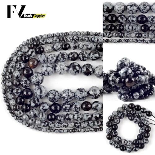 Natural Faceted Black Snowflake Jaspers Stone Loose Spacer Round Beads For Jewelry Making DIY Bracelets Necklace Needlework 15