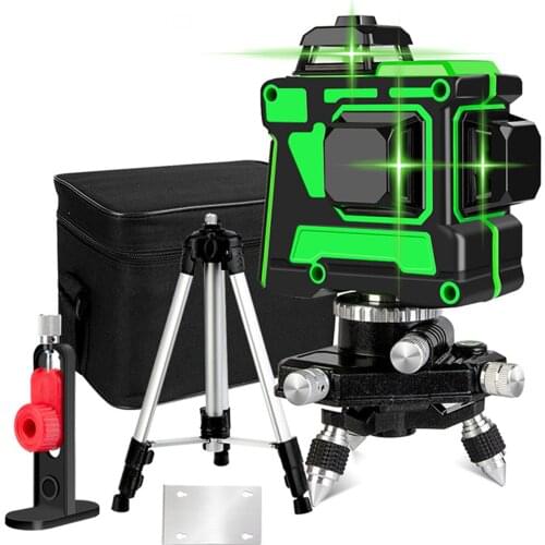 Newly 12 Line 360 Degree 3D Leveler with Stand & Alarm Wall-mounted Self-leveling Green Line Gradienter for Construction