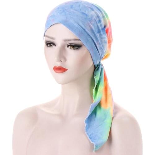 New High Quality Fashion Elegant Breathable Tie Dyed Baotou Cap Muslim Hat Chemotherapy Cap India Cap Soft Women Turban