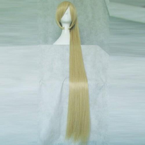 VOCALOID Akita Neru Light Golden 120CM Long Synthetic Cosplay Party Hair Full Wig + 1 chip removable ponytail + Wig Cap