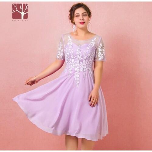 O-Neck Prom Dress Flowers Embroidery Fashion Empire Short Sleeves Ruched A-Line Lace Up Knee-Length Formal Gowns For Women D794