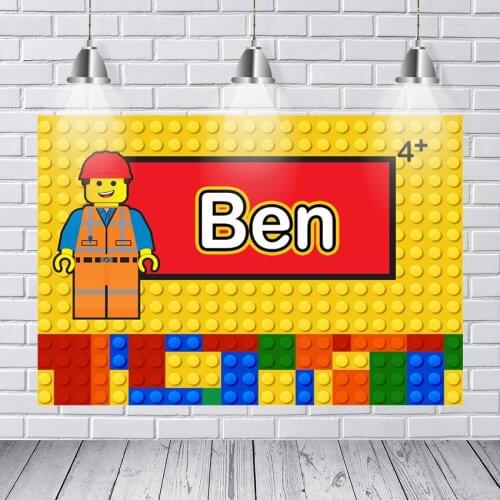 Custom Building Blocks Emmet Colorful Birthday Photography Backgrounds Computer Print Party Photo Backdrop Decorations