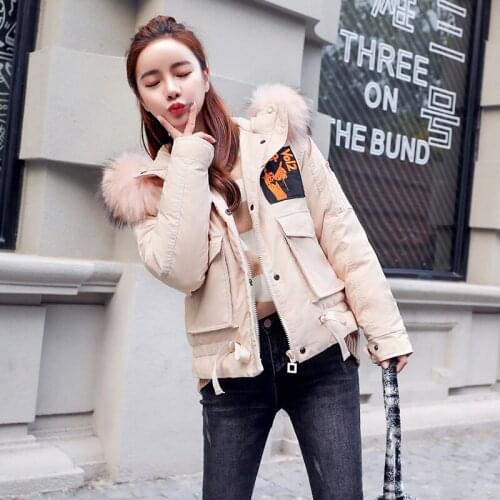 Short Down Jacket Woman Hooded Autumn Winter Coat Women Korean Racoon Fur Collar Womens Jackets Abrigos Mujer KJ1005