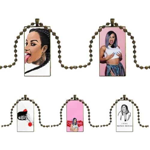 Sexy Girl Cardi B Bronze Color Glass Cabochon With Rectangle Shaped Pendant Choker Necklace For Women Gift