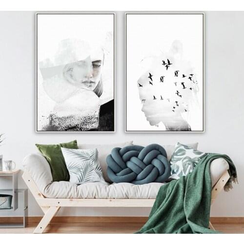 Nordic Abstract Figures wall art Canvas Painting Prints Black White Girls Posters for Living Room Morden contracted Home Decor