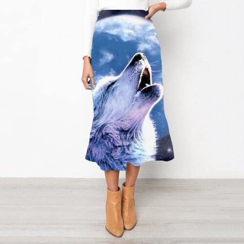 Somepet Brand Wolf Skirts Women Animal High waist skirts Anime Rock Frauen Moon Skirt Ladies Galaxy School skirt Womens Clothing