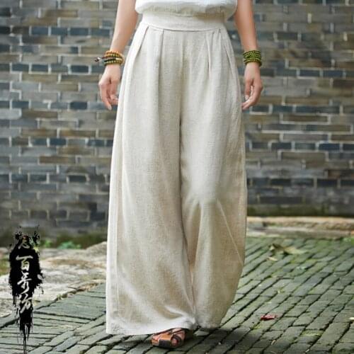 Spring Women Yoga Pant Linen Loose Wide Bloomers Running Jogger Fitness Gym Workout Casual tai chi Pant Trousers Sweatpants