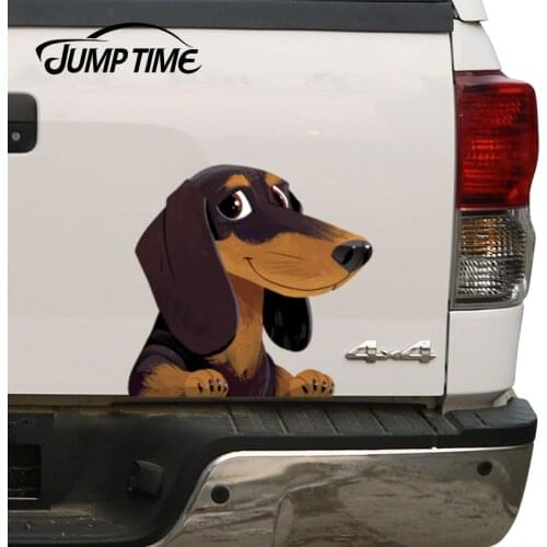 Jump Time 13cm x 12.5cm Dachshund Vinyl Decal Funny Car Styling Animal Pet Dog Graphic Window Bumper Decor Trunk Car Stickers