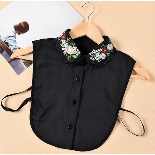 Embroidery Fake Collar Black White Detachable Shirt Collar decoration Blouse Tops Fake Lapel Women Clothes Ties Accessories