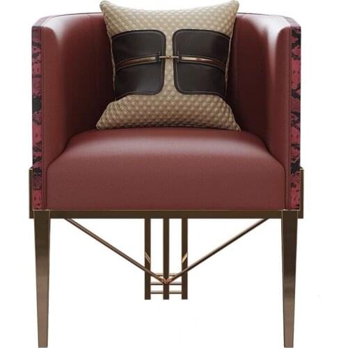 ChinaFurniture processing and production factory, modern light luxury leather, stainless steel single sofa