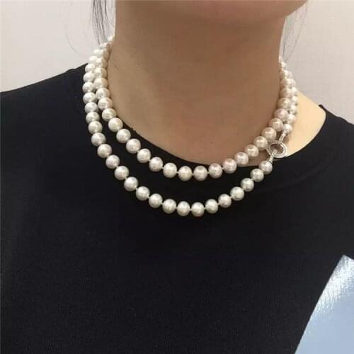 Hand knotted 8-9mm white natural freshwater pearl necklace long 80cm sweater chain fashion jewelry
