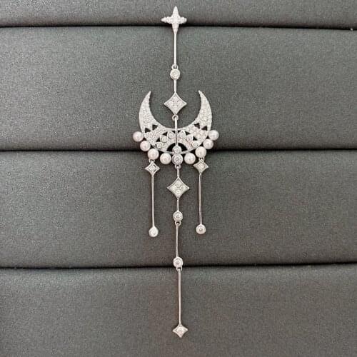 SLJELY Fashion Real 925 Sterling Silver Single Moon Star Dropping Earring with Pearls Zirconia 1pc for Women EDEN Series Jewelry