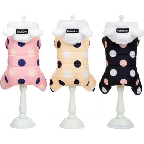 Winter Dog Clothes Hoodie Coat Big Polka Dot Cotton Coat Thicken Overalls Warm Clothes Puppy Pet Dog Clothing for Small Dogs