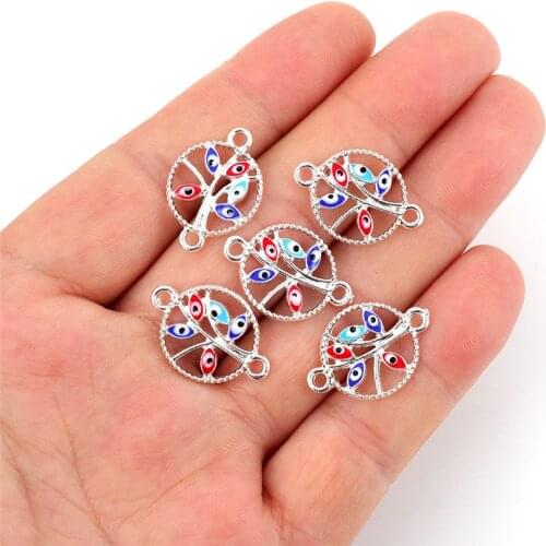 10pcs/lot Colorful Eye Tree Round Alloy Charms Connector Pendant DIY Neckalce Bracelet For Jewelry Making Accessories
