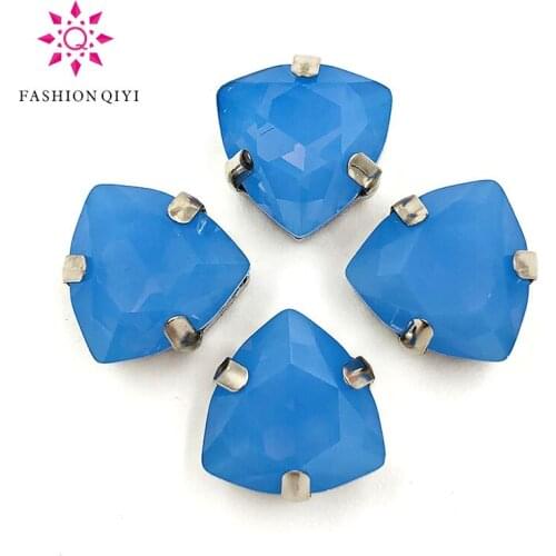 12mm 20pcs/bag Fat triangle shape Crystal Protein blue High quality Glass Crystal sew on rhinestones diy/clothing accessories