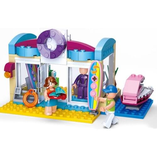 180Pcs SLuban 0603 City Street View Swimming Gear Store Girl Small Particles Assembled Building Blocks Toys Gifts