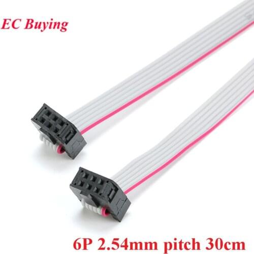 2.54mm Pitch FC-6 JTAG ISP AVR Download Cable Wire Line 6P 6pin 30CM 300mm Connector Gray Flat Ribbon Data Cable 28AWG