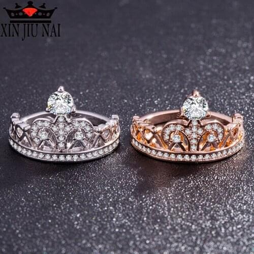 2 Colors High End Crown With Tiny Queen, Princess Ring, Female Personality, Hollow Rose Golden Couple Engagement 925rings 6-10