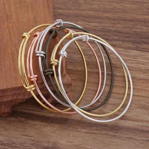 50pcs 2mm wires 60mm Womens Antique Bronze Gold Silver Plated Adjustable Wire Wrapped Expandable Bangle Wrist Bracelet