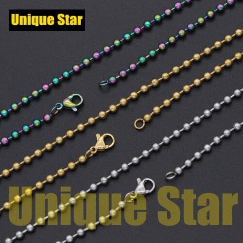 3pcs/lot 3mm 100% Stainless Steel Rainbow Plated Ball Bead Basic Chain Necklace Wholesale Diy Jewelry Making Basic Chains