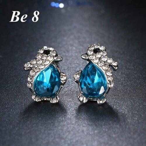 Be8 Brand Women Penguin Shape Stud Earrings Sparkling Blue Cubic Zirconia Pave Bridal Jewelry Girls Accessories Party Gift E-244