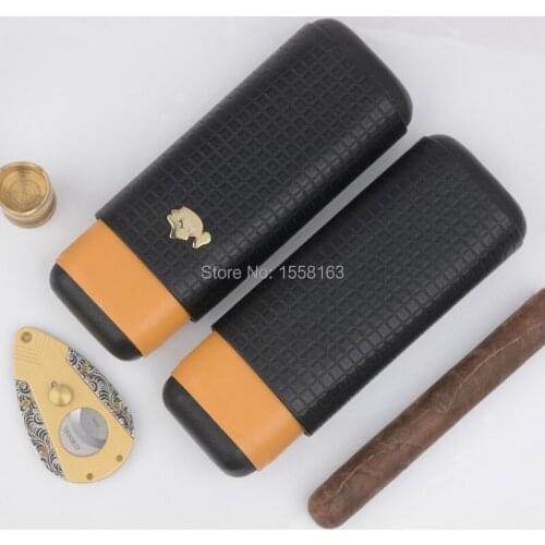 COHIBA Package Discount Weekend Travel Cigar Holder Cohiba Cedar Wood 2 Tube cigar holder Fit 54rings+63rings cigars