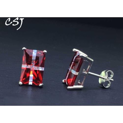 CSJ Created Ruby Stud Earring Sterling 925 Silver 7*10mm Fine Jewelry For Women Lady Wedding Party Gift Box