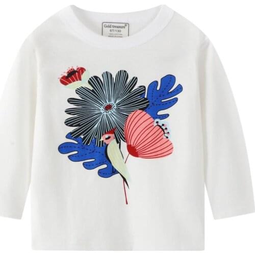 Gold Treasure New Arrival Autumn Spring Baby Cotton Floral Tees Girls Long Sleeve Blouse T Shirts