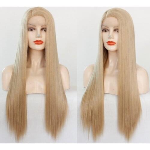 27&613# Brown Blonde Long Wig Natural Mix Colors 26inch Long Straight Synthetic Wigs,Soft & Smooth, Straight Lace Front Hair Wig