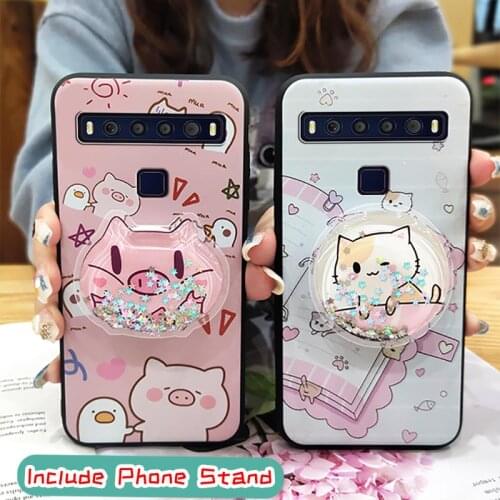 For Woman Dirt-resistant Phone Case For TCL 10L/10 Lite Cute Shockproof foothold glisten Back Cover
