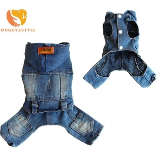 Denim Jumpsuit Pet Clothes For Fog Small Dog Hoodies Jean Jacket Four Legs Puppy Cat Coat Apparel XS-2XL Supply DOGGYZSTYLE