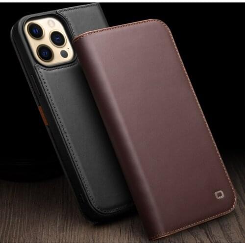 For iPhone 7 8 Plus X XR XS 11 12 13 Pro Max Mini 2020 SE Real Genuine Leather Flip Cover Business Phone Case Retro Card Pocket