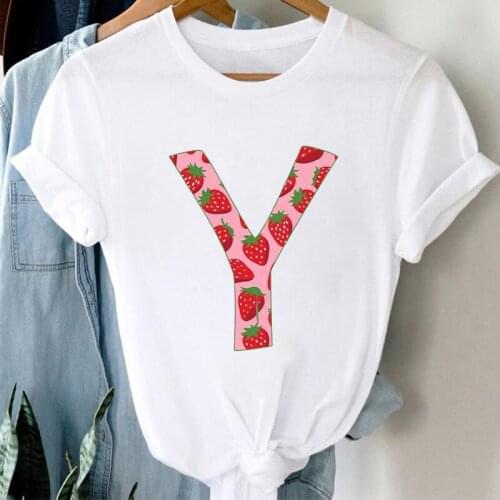 T-shirts For Women Custom Letters A B C Female T-shirt Strawberry graphic t shirt Fashion Tops Tees Summer Short Sleeve t-shirt