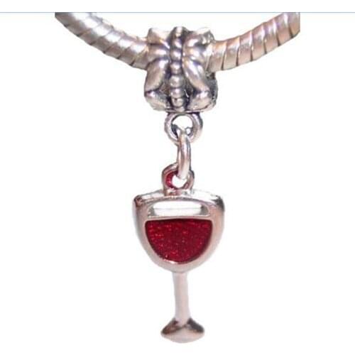 Hot Sell ! 15pcs Red Wine Glass Goblet Drink Charm Bead fit European Charm Bracelets 31 x 9mm( nm202)