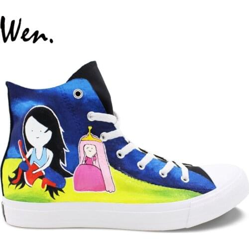 Wen Boy Girl High Top Hand Painted Shoes Design Adventure Time Custom Canvas Sneakers Unisex Athletic Shoes for Skateboarding