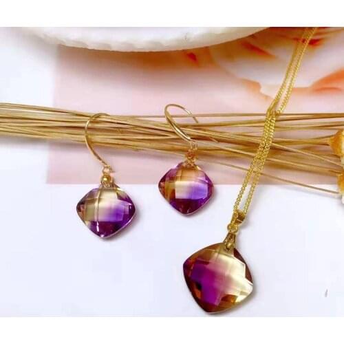 High-quality Amethyst Jewelry Set Real 18K Gold Square S925 Earrings Pendant Necklace Fashion Jewelry for Women Meibapj