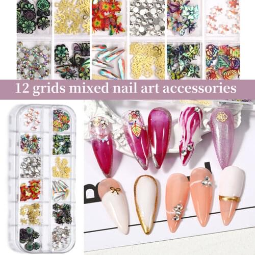 LEAMX 12 grid mixed K gold sheet zirconia aurora flower illusion laser butterfly wood pulp sheet 3D thin sequin art accessories