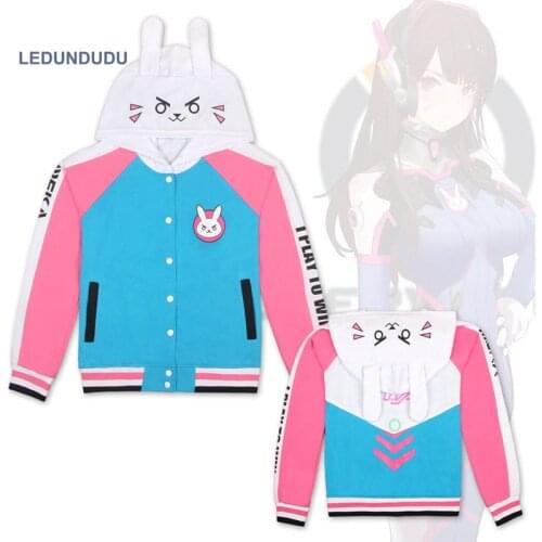 Hot Games OW D.Va Hoodies Sweatshirts Dva Fancy Party Hoody Halloween Outfits Coat Zipper Cosplay Costumes for Autumn Spring