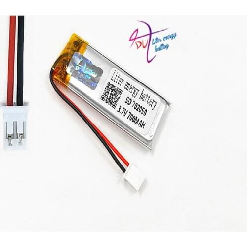 JST PH 2.0 2pin 702050 3.7V 700mAh Lithium Polymer LiPo Rechargeable Battery For Mp3 headphone PAD DVD E-book bluetooth camera