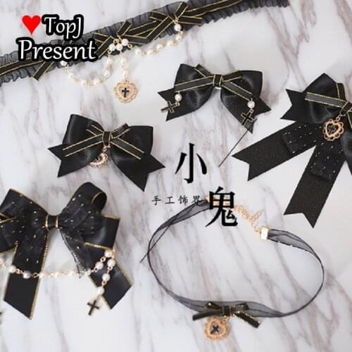 Lolita Handmade Black hairpin Gothic Cross bowknot decorate Japanese Gothic Hair accessories