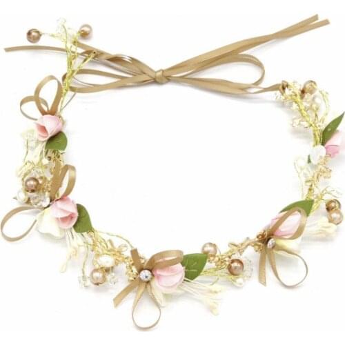 Fashion Flower Bow Hair Ornaments Women Crown Headwear Wedding Bridal Hair Wreath Accessories Festival Garland Ribbon Hair Band