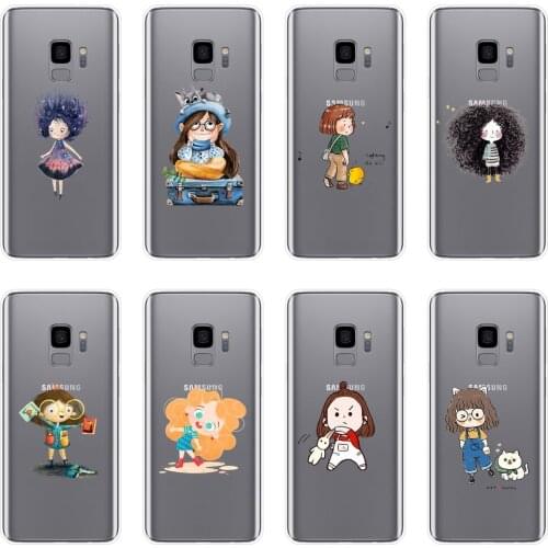 Soft Phone Case Silicone For Samsung Galaxy S5 S6 S7 Edge S8 S9 Plus Cartoon Girl Cat Back Cover For Samsung Galaxy Note 4 5 8 9