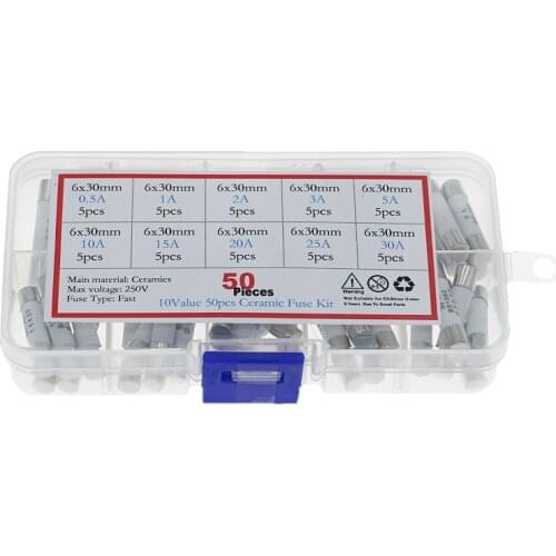 Ceramic fuse wire 50 boxed 6x30mm 0.5A~30A mixed fuse set
