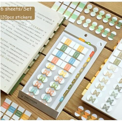 Sharkbang 6 Sheets /Set 120pcs Index Sticker Gradual Paste Lables Memo /Dairy/ Notebooks Bookmark Paperlaria School Stationery