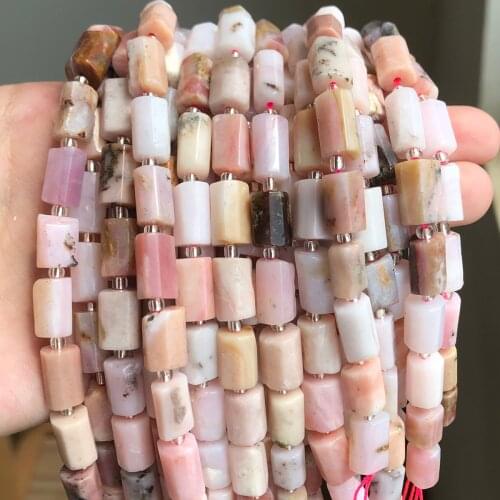 Natural Faceted Gem Pink Opal Stone Bead Cylinder Loose Spacer Beads For Jewelry Making DIY Earing Bracelets 7.5"Strand 8x11mm